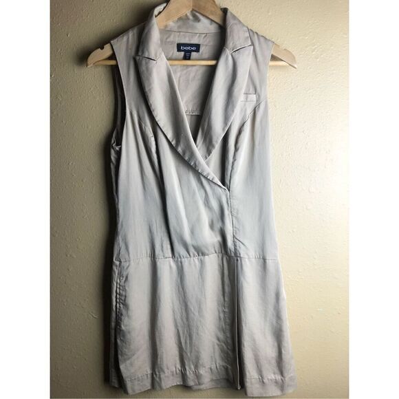 BEBE Tan "Kendra" Collared V-Neck Faux-Wrap Mini-Length Size XS - Picture 2 of 13